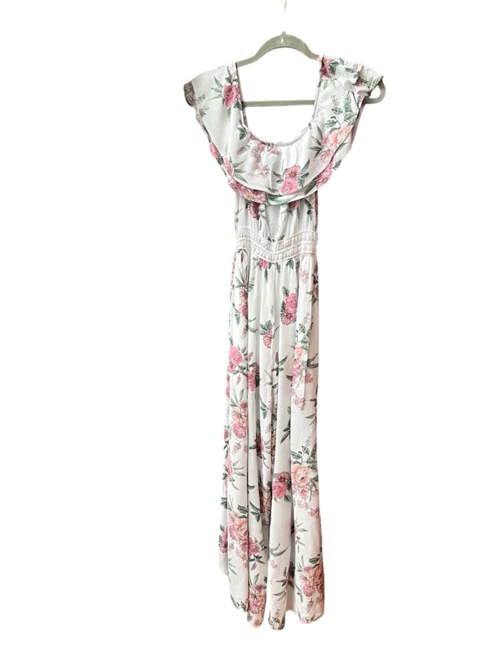 Adam Levine Collection White Pink Floral Open Leg Off Shoulder Jumpsuit XS - Picture 8 of 8